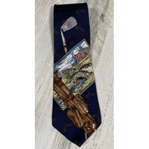 Vintage Golf Magazine Golf Print Neck Tie 100% Silk USA Made Golf Bag Club EUC